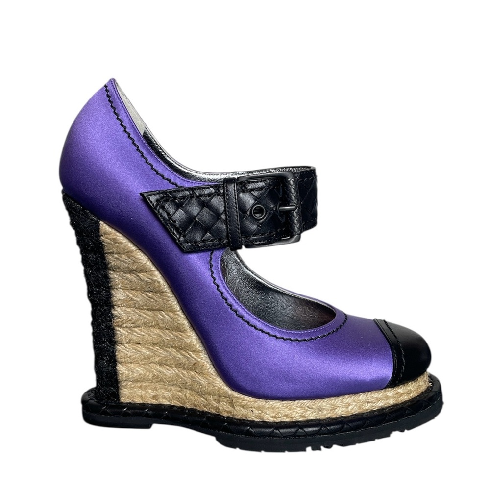 BOTTEGA VENETA Mary Jane Satin Braided Buckle Espadrille Wedges Heels \\ 35